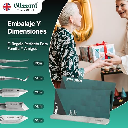 Blizzard - Kit Herramientas Podología 5pzs, Alicates Punta de Luna, Punta de Flecha y Corta Cutículas, para Uñas Encarnadas - Acero inoxidable alemán - para uso Profesional - imagen 8