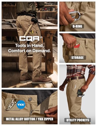 Image of CQR Men's Quick Dry Work Pants, Water Resistant Outdoor Tactical Pants, Lightweight Stretch Cargo Hiking Pants