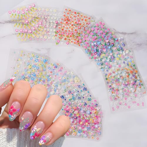 30 Sheets Flower Nail Stickers for Nail Art Colorful 3D