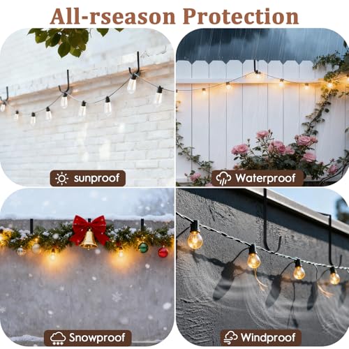 FIZZBOP Adjustable Outdoor Light Hooks, 4pcs No Drill Metal Hangers for 6-11 Inch Concrete Wall Cinder Block Fences Brick Walls Hangers Outside Hanging Rope Lights Cable Cord Holders Organizer