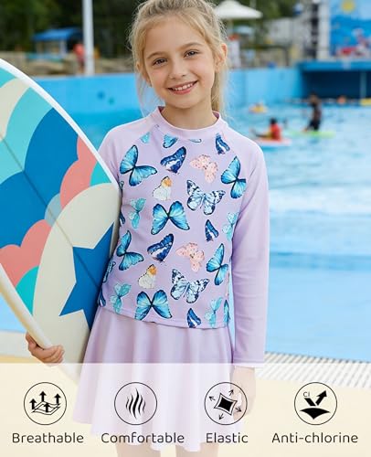 Image of Idgreatim Girls Swimsuit Rash Guard Set Long Sleeve Two Piece Bathing Suit 3-10 Years