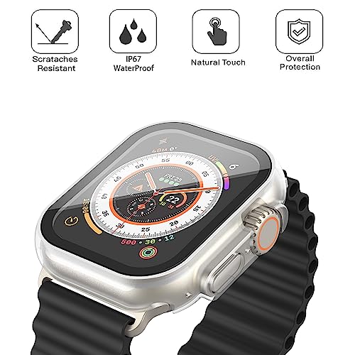 Image of Misxi [2 Pack] Waterproof Case with Button Designed for 49mm Apple Watch Ultra 3 (2025) / Ultra 2 / Ultra, Hard PC Cover with Tempered Glass Screen Protector for iWatch, 1 Black + 1 Transparent