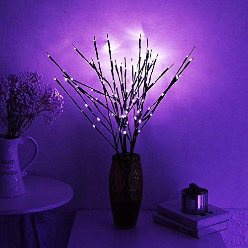 Aniai 2 Pack Led Lighted Twig Branches 40 LED Lights Artificial Tree Willow Branches Lamp for Home Holiday Party Decoration Decor Battery Operated (Purple)