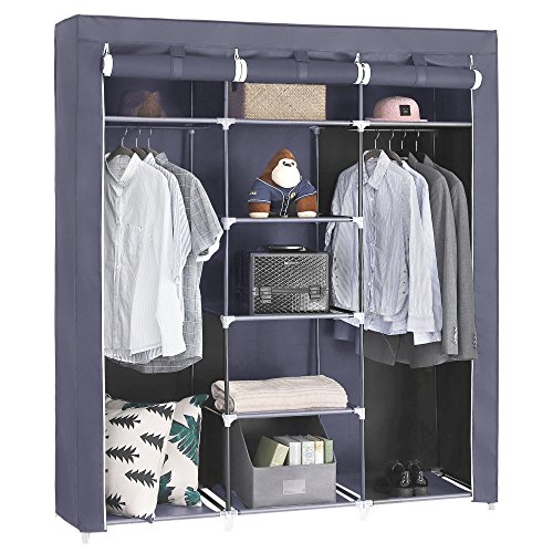 SONGMICS Kleiderschrank, Faltschrank, Stoffschrank, Faltbare Garderobe mit 2 Kleiderstange, 175 x 150 x 45 cm, grau RYG12G Schuhregal mit 10 Ebenen, Flur, 88 x 28 x 160 cm, grau RXJ36G