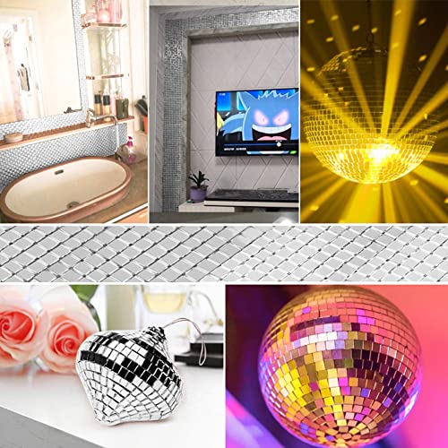 TUOYECHEN Mosaik Spiegel 8040 Stück Quadratische Selbstklebende Spiegel Mosaik Aufkleber Selbst Adhesive Mosaic Glas Mini Spiegel Fliesen für Bad Küche Wohnzimmer Dekoration(5M Silber)