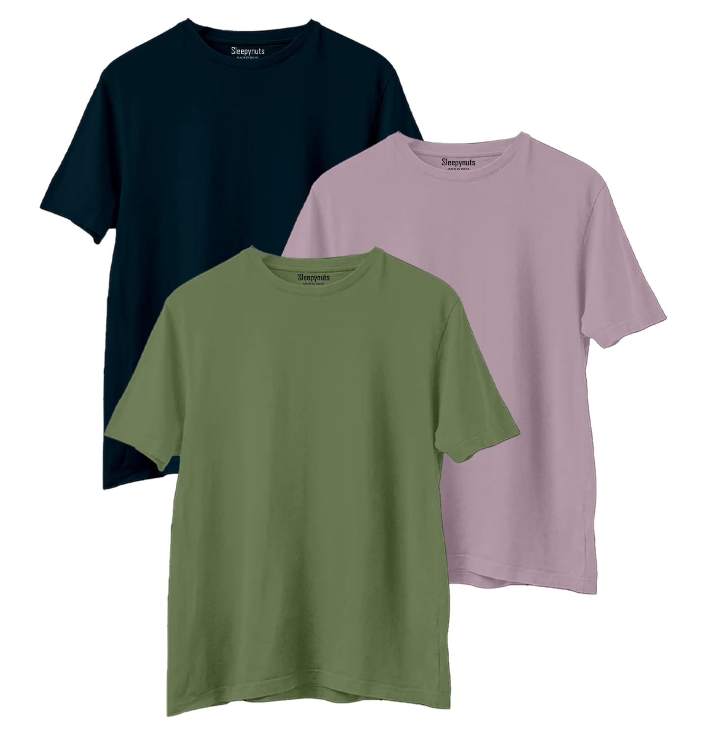 SleepynutsHalf Sleeve Round Neck 100% Cotton Tshirt for Mens Pack of 3 Regular Fit Solid T-Shirts Combo