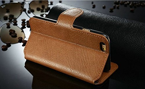 Genuine Leather Wallet Case For Iphone 6 (Dark Brown) #TOP1