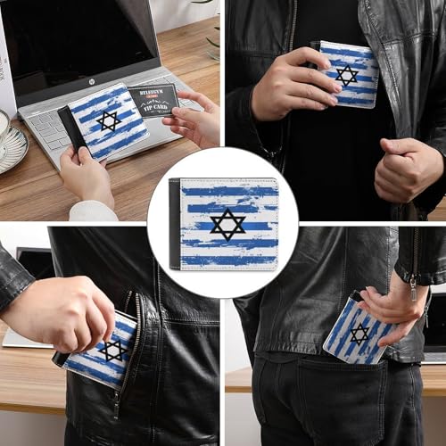 Vintage Israel Flag Leather Wallets for Men Bifold Pocket Wallet Casual Slim Wallet3