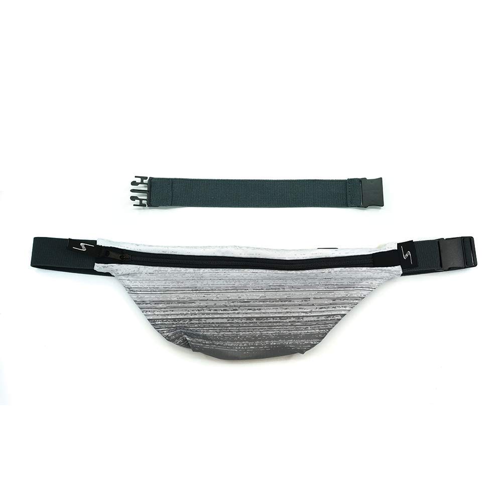 Sprigs Fit Belt 1 Pocket Slim Fanny Pack For Women & Men, A Sweat Resistant Waist Pack That Can Be Hidden. Money belt and fanny pack used for fitness, travel, working out, & running (Gray Blitz/Black)