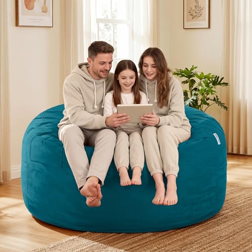 Image of HABUTWAY Bean Bag Chair: Giant 5' Memory Foam Furniture Bean Bag Chairs for Adults with Microfiber Cover 5Ft (Sea Blue)