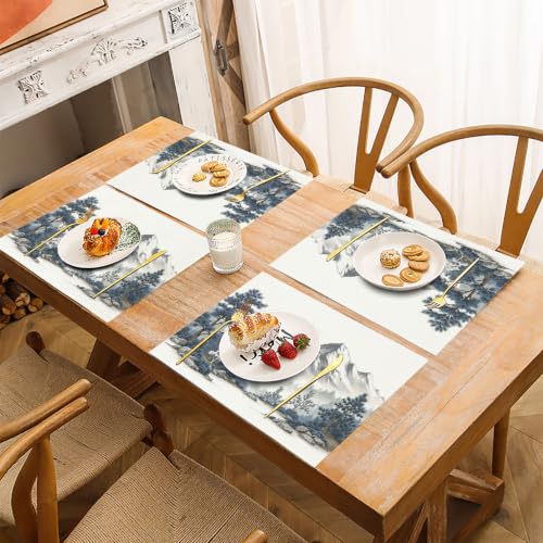 Sets de table peinture à l'encre lin napperon lavable résistant chaleur - 7
