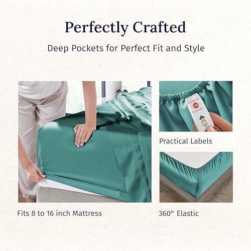 California Design Den 100% Cotton Sheets California King Size Set - Luxury 600 Thread Count Sateen, Deep Pocket Cal King Cotton Sheets Set, Hotel-Quality Bedding - Teal Sheets