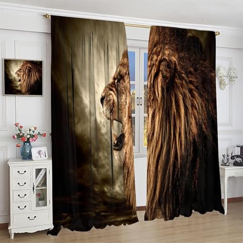 Rideau occultant lion 3D en polyester isolant phonique 2 pièces - 4