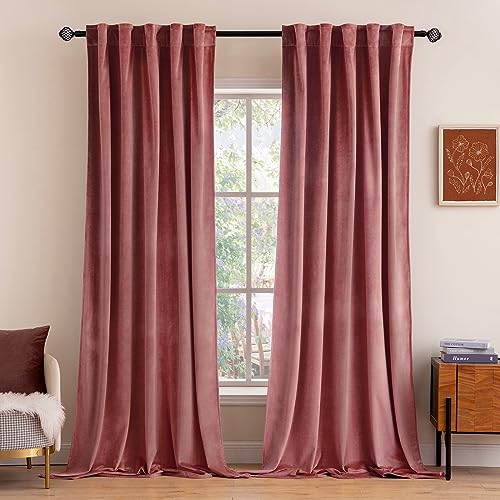 Image of MIULEE Velvet Curtains 52x90 inches 2 Panels Dusty Rose Pink Curtains | Luxury, Bedroom Living Room, Thermal Insulated, Super Soft Window Drapes, Rod Pocket & Back Tab
