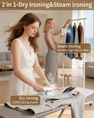 Hulmay Steamer Clothes, 1200W Clothes Steamer, Steam Iron 2-in-1, Portable Handheld Steamer for Travel 10s Heat-Up, Travel Size Clothing Steamer and Garment Steamer for Home, Office -White, 110-120V — view 3