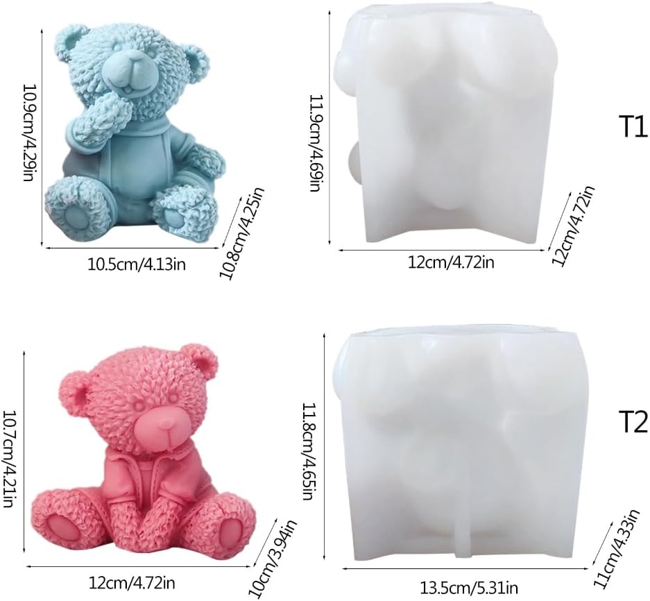 Sitting Bear Silicone Mold for Aromatherapy Plaster Colored Gypsum Mould DIY