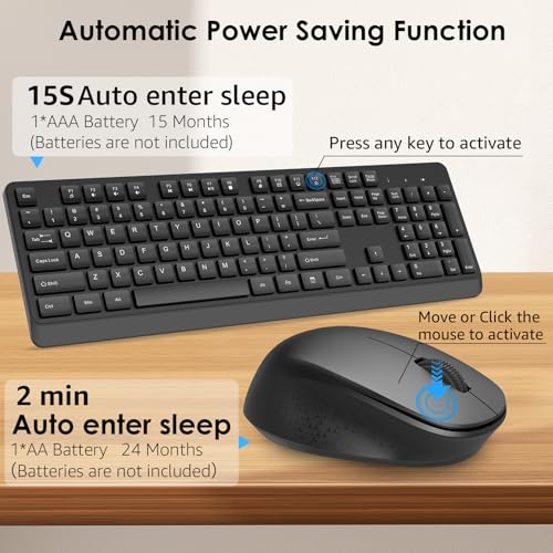 BKA BYA Wireless Keyboard and Mouse Combo,Full Size Quiet Keyboard and Mouse, 2.4GHz USB Receiver, Cordless Silent Keyboard and Mouse for PC, Windows, MAC, Laptop, Black - image 6
