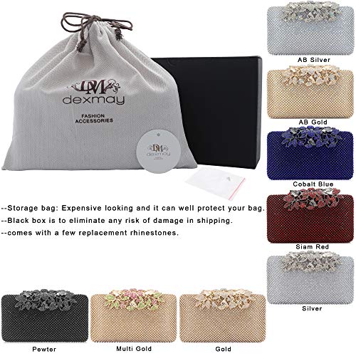 Dexmay Rhinestone Crystal Clutch Evening Bag With Flower Clasp Women Purse For Wedding Pewter #TOP6
