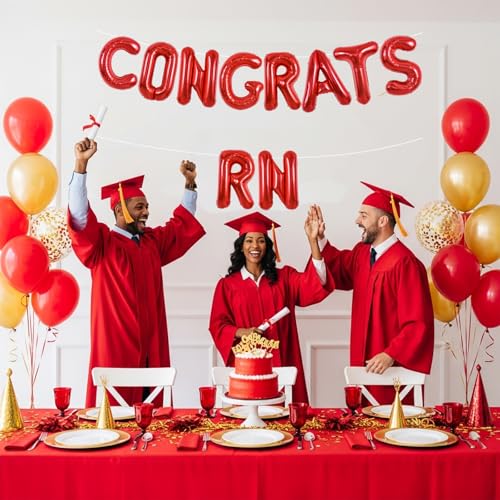 Image of TONIFUL 2026 Nurse Graduation Decorations Red Congrats RN 2026 Balloons 16 Inch RN 2026 Banner Class of 2026 Registered Nurse Balloons Decorations 2026 Nursing Graduation Party Supplies