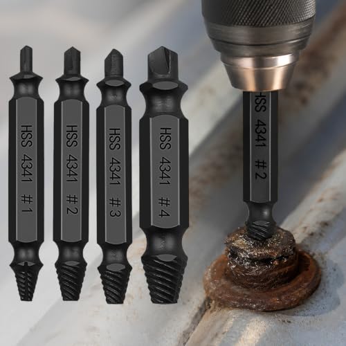 4PCS Damaged Screw Extractor Set with HSS Material – Professional Drill Bit Kit for Stripped and Broken Screw Removal