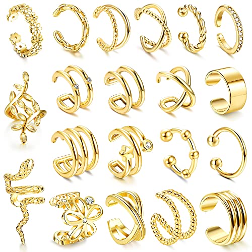 Jerywe 20Pcs Single Ear Cuffs Earrings For Women Non Piercing Ear Cuff Gold Flower Cz Helix Cartilage Cuff Earrings Clip On Wrap Earrings For Women Girls #TOP12