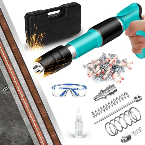 Concrete Mini Nail Gun Kit with 100pcs Nails, 5 Speed Adjustable Manual Steel Nail Gun, Portable Nail Wall Shooting Machine Fastening Tool, Wall Anchor Wire Slotting Device Household Woodworking,Green
