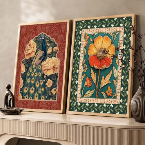 Image of kotart Traditional Madhubani Indian Wall Art Paintings for Living Room | Paintings For Home Decoration | Framed Wall Painting Home Room Bedroom Office Decor | (Art 10, (14x20 Inch), Framed)
