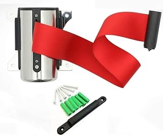 Retractable Barrier Belt 2m, Stainless Steel Wall-Mounted Queue Rope for Crowd Control, Red Nylon Ribbon for Airports, Hotels, Museums, Playgrounds, and More