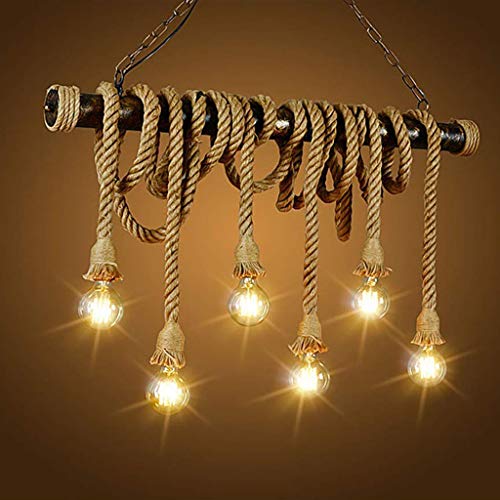 E27 Hängelampe Hanfseil Pendelleuchte Retro Vintage Seilleuchte Seil Lichter Kronleuchter Runde Hängend Höhenverstellbar Industrial Handgewebt Schlafzimmer Restaurant Deckenleuchte,4heads Cover