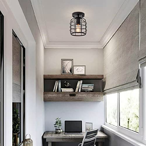 Industrial-Black-Semi-Flush-Mount-Ceiling-Light-Farmhouse-Mini-Cage-Ceiling-Light-Fixture-Vintage-Ceiling-Lamp-for-Hallway-Entryway-Kitchen-Bedroom-Laundry-Room Industrial Black Semi Flush Mount Ceiling Light Farmhouse Mini Cage Ceiling Light Fixture Vintage Ceiling Lamp for Hallway Entryway Kitchen Bedroom Laundry Room