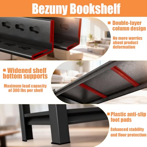 Image of 6-Tier Metal Bookshelf, Modern Black Book Shelf, 1800LBS Industrial Tall Display Bookcase, Adjustable Bolt-Free Storage Shelves for Living Room, Bedroom, Kitchen, 40 inch W x18 D x82 H