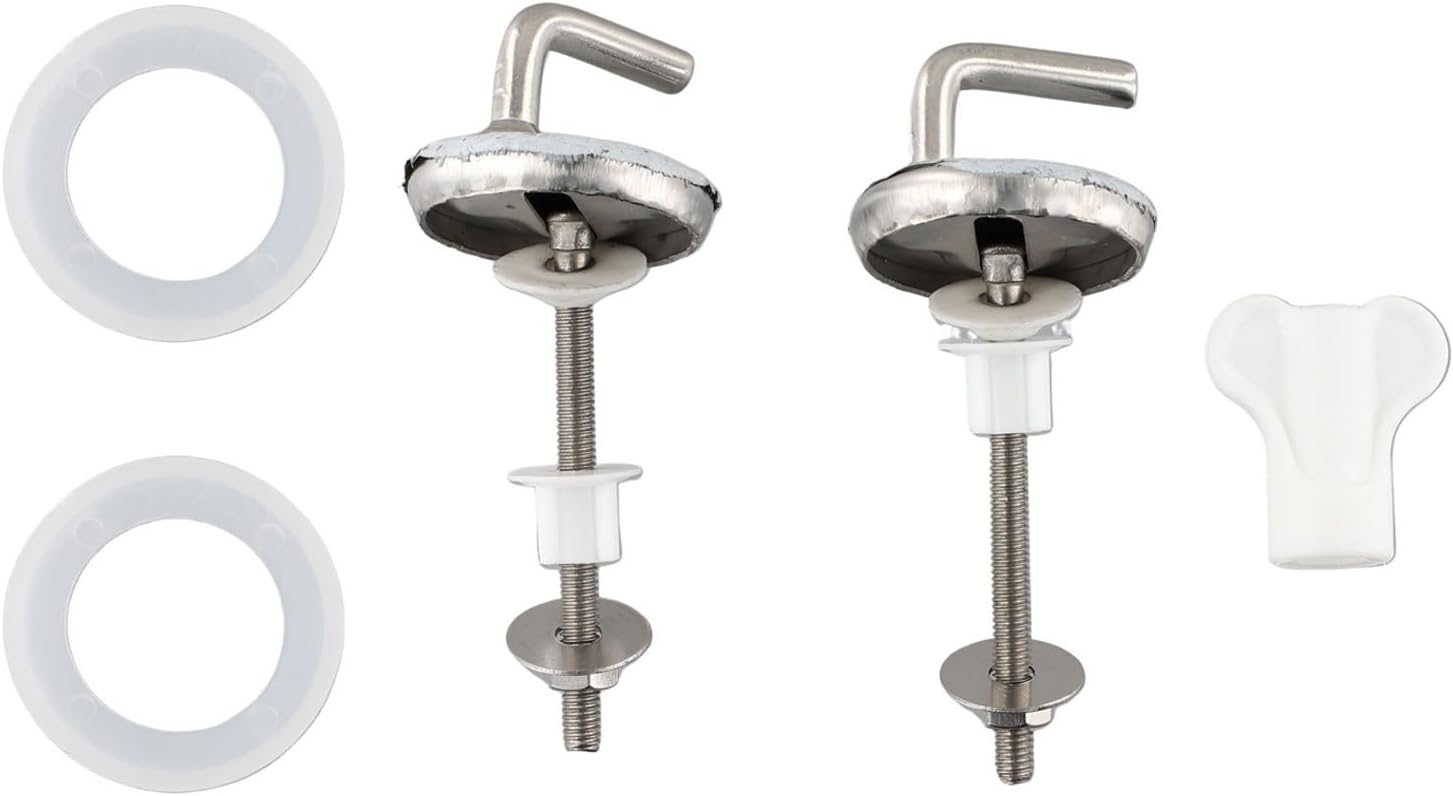 Toilet Seat Hinges Replacement, Stainless Steel WC Fixing Kit for Back To Wall Fittings, Lid Repair Parts with Adjustable Nylon Washer Set, Resistant Heavy