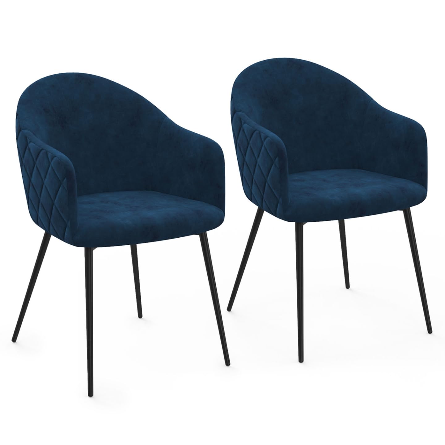 IDMarket - Set di 2 sedie da pranzo e poltrone da tavolo MOLY in velluto goffrato blu anatra