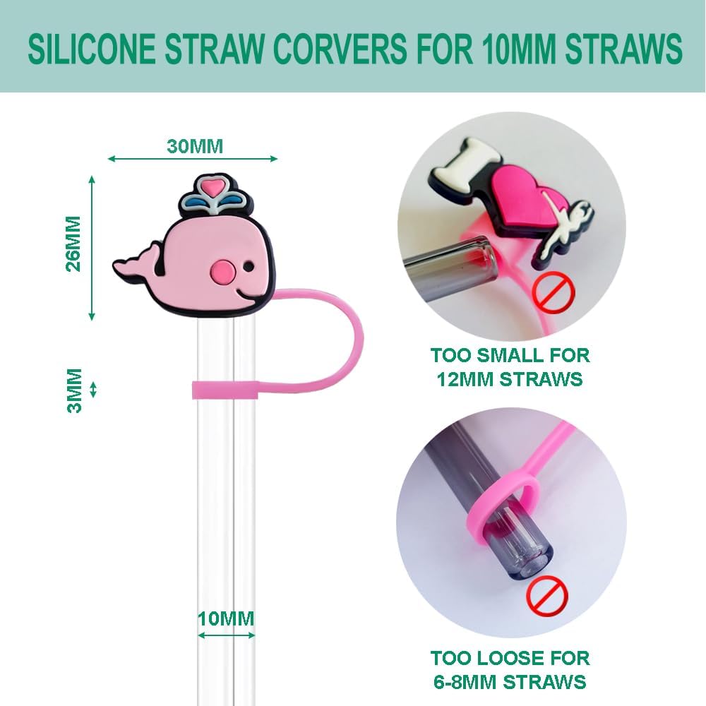 Pink Whale Silicone Straw Covers for Stanley Cup, Reusable, Cute Toppers Accessories for Tumblers, 2PCS Decorative & Personalized Straw Cover Cap (s1) - Image 3