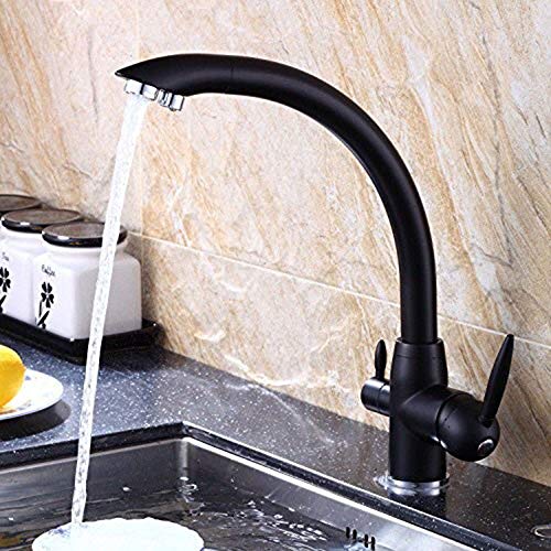 Robinet de salle de bain cuisine noir à double commande manuelle - 3