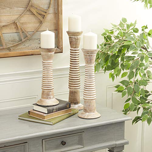 Deco 79 Wood Decorative Candle Holder Candle Stand, Set of 3 Candlestick Holder 18", 15", 12"H, Brown