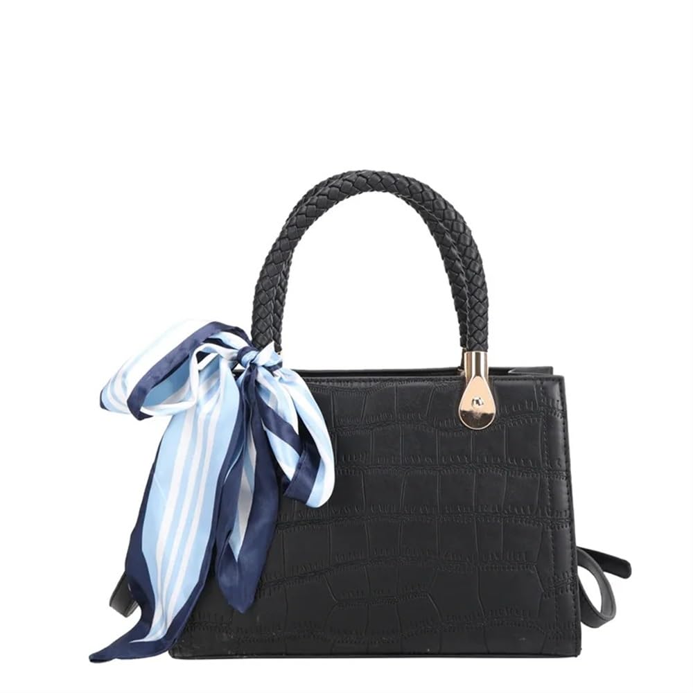 Bolso de mano de piel sintética con patrón de cocodrilo, bolso de mano para mujer, gran capacidad, bolso cruzado diagonal con bufanda