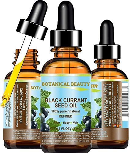 Botanical Beauty BLACK CURRANT SEED OIL. 100% Pure Natural Undiluted Refined Cold Pressed Carrier Oil for Skin, Hair, Lip and Nail Care (0.5 Fl Oz)