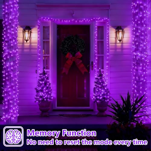 YEGUO Battery Operated String Lights, 2 Pack Each 33ft 100 LED Twinkle Fairy Lights Outdoor Waterproof, 8 Modes Clear Wire Purple Christmas Lights Indoor with Remote by YEGUO - Image 8