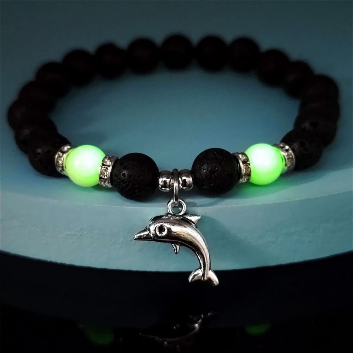 8mm Natural Volcanic Stone Bracelets for Women,Ocean Turtle Luminous Bracelets,Lava Stone Glow bracelet,Elastic Stretch Beads Protection Bracelet for Men - Image 2