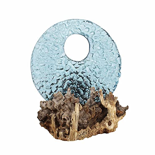 Cohasset Gifts 16" Blue Decorative Glass Disk on Gamal Wood