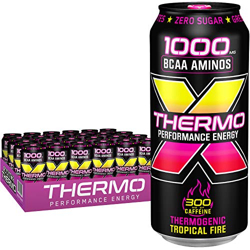 Rockstar Thermogenic Tropical Fire Energy Drink, Caffeine 0 calories and Green Tea Extract, 16oz (24 Pack) (Packaging May Vary)