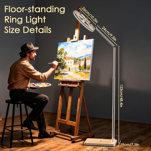 Image of 10 inch Selfie Ring Light with Floor Stand, Overhead Phone Mount with Dimmable LED Light, Tall Adjustable Tripod with Phone Holder and Bluetooth for Recording, Streaming, TikTok & YouTube