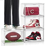 EDS FAM 4 Pack Acrylic Shoe Boxes Sneaker Storage for Sneakerheads Clear Plastic Stackable Boot Shoe Collectibles Display Case, Size 14