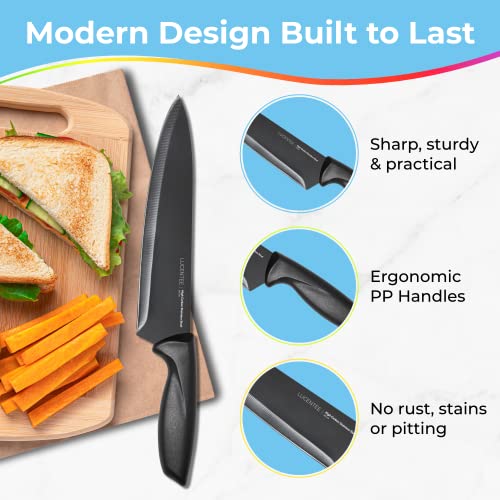 17Pc Kitchen Knife Set, Kitchen Gadgets With Steak Knives, Knives Set For Kitchen, Chef Knife Set, Black Knife Set, Ultra-Sharp Ergonomic Steak Knife Set With Scissors, Peeler And Knife Sharpener #TOP6