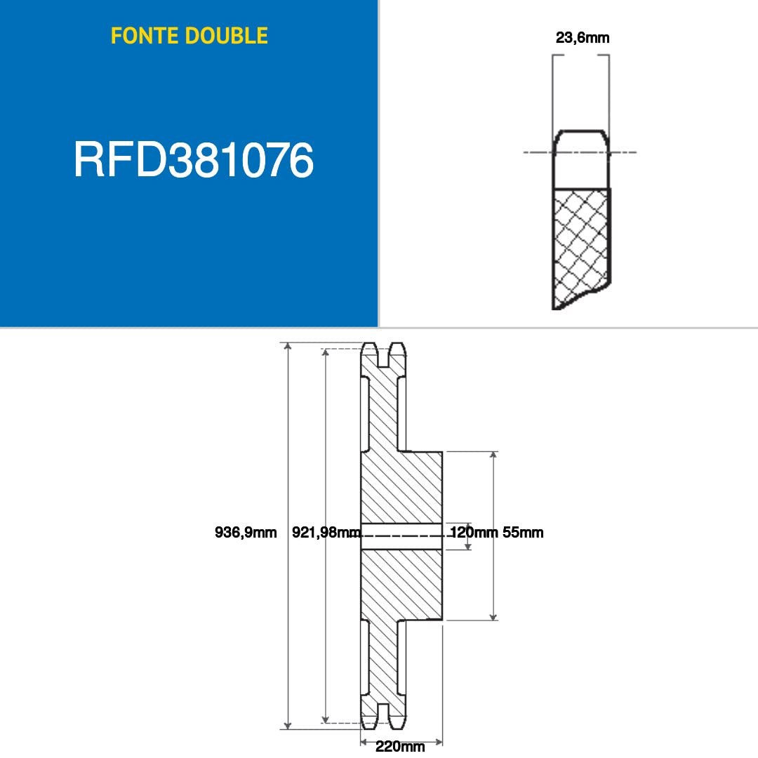 CMW - Pignone in ghisa preforato - Doppia dentatura - 24B2 - Standard ISO - 76 denti - Ghisa - Passo 38,1 mm con foro 55 mm