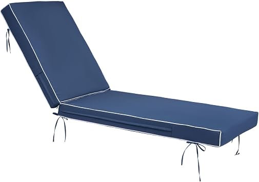 Outdoor Chaise Lounge Cushions, 4 Inch Thick Waterproof Fade Resistant Patio Furniture Lounger Chair Cushion Pad for Pool 1, Blue + White Side, 72 L x 21 W x 4" T