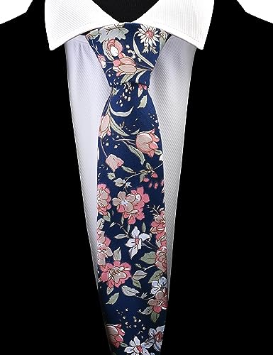 Image of GUSLESON Fashion 2.4 inch(6cm) Floral Skinny Tie for Men Slim Flower Print Cotton Necktie for Wedding Party