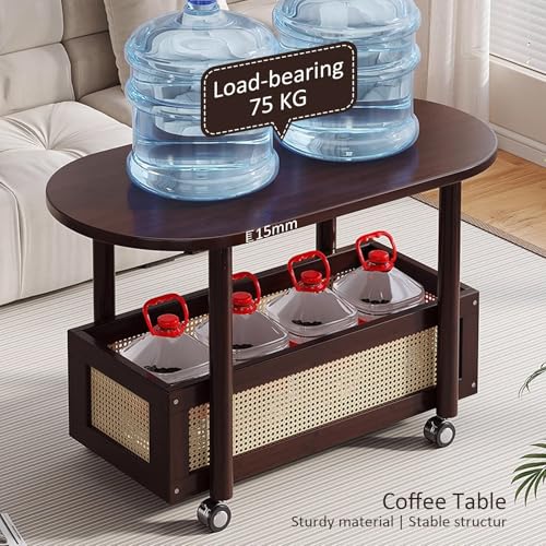 Ovaler Couchtisch mit Stauraum, 2-stöckig, Wohnzimmertisch auf Rollen, perfekt für Tassen, Bücher, Snacks und Zeitschriften, Landhaus-Stil – Bild 5