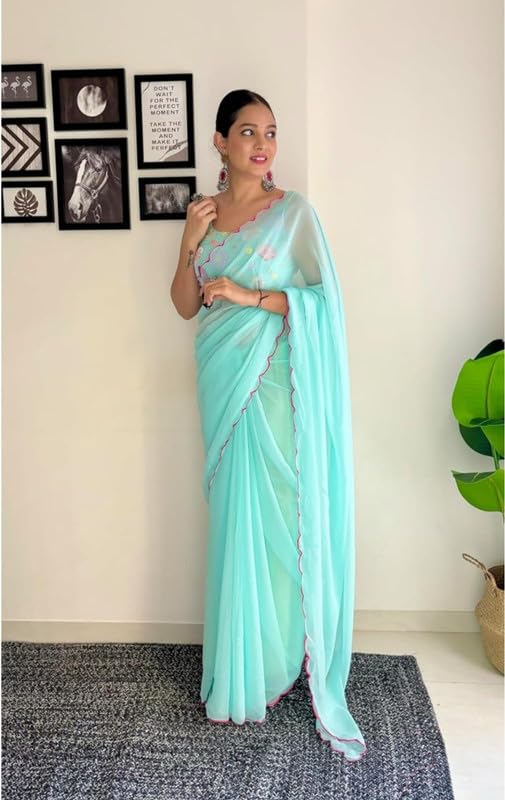 Sari en georgette de luxe brodée main robe indienne d'exception - 6